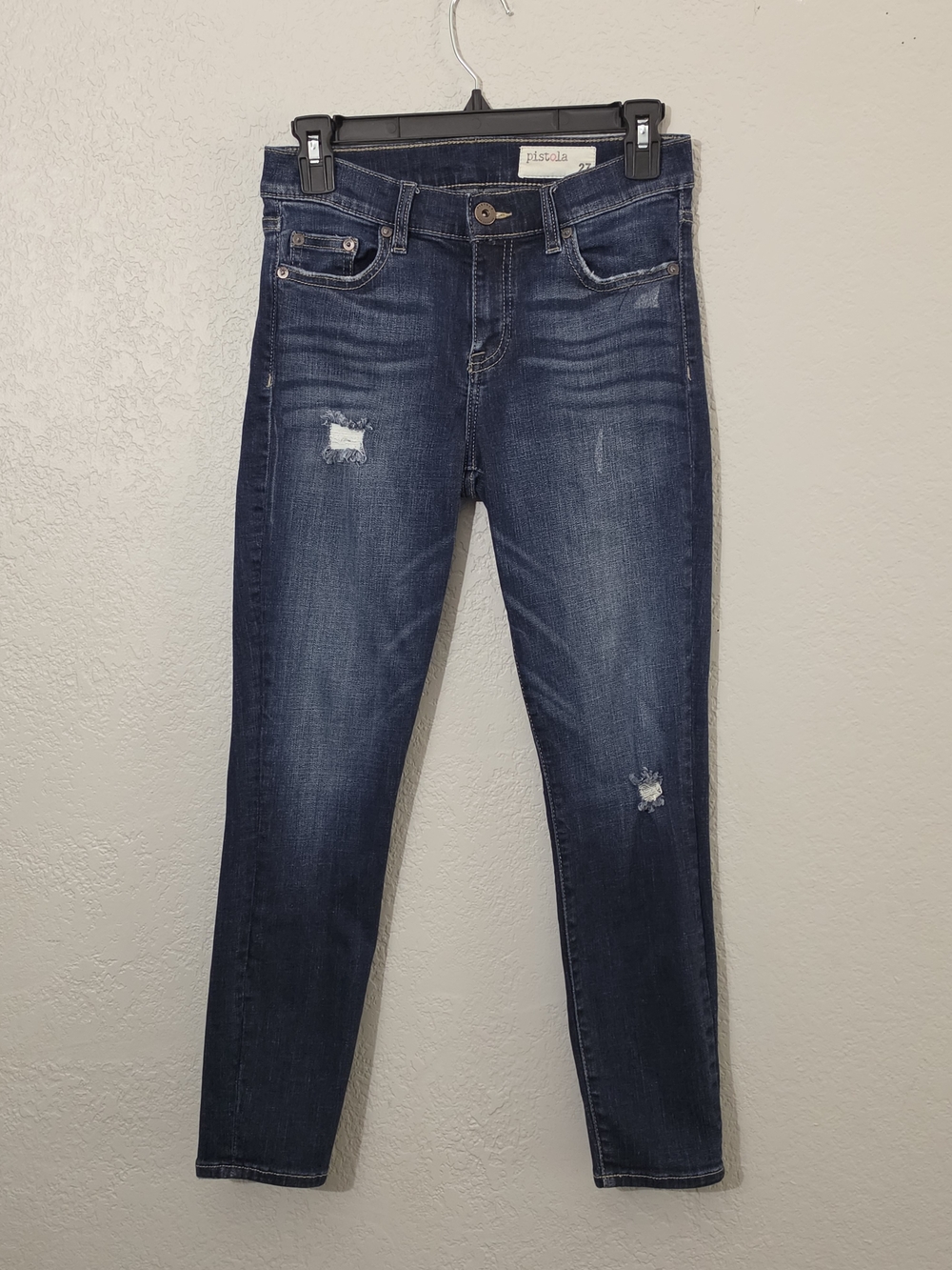 Pistola Dark Wash Skinny Ankle Jeans Mid Rise Distressed Womens 27